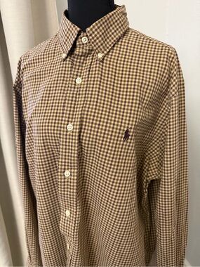 Ralph Lauren Brown and Dark Green Gingham Button-Down Shirt